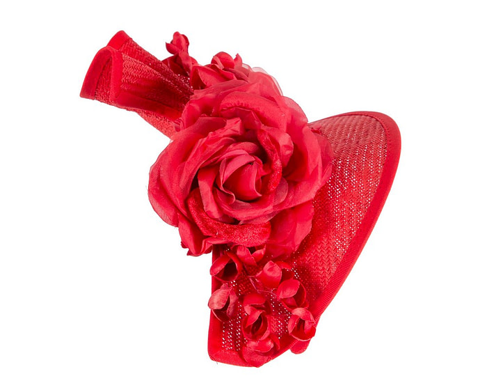 Tall red fascinator with flower by Fillies Collection - Image 4