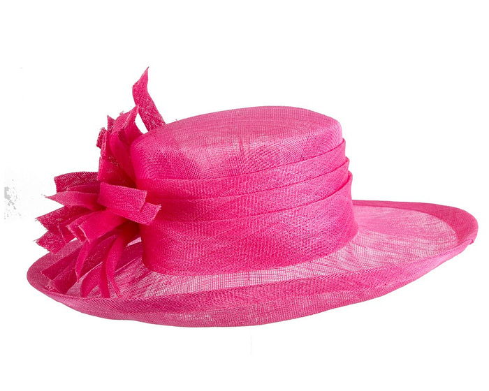 Large fuchsia ladies fashion sinamay hat - Image 4