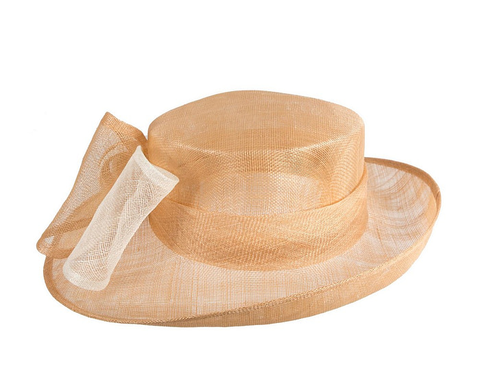 Nude & cream sinamay hat with large bow by Max Alexander - Image 3