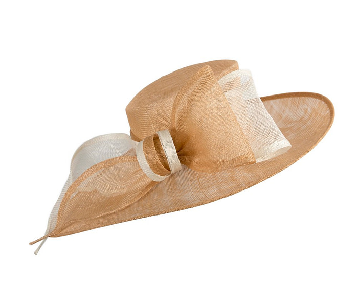 Nude & cream sinamay hat with large bow by Max Alexander - Image 2