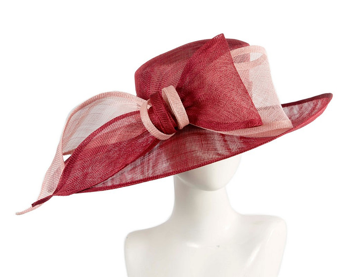 Wine & pink sinamay hat with large bow by Max Alexander