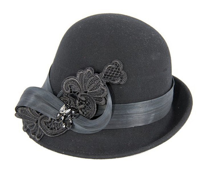 Black felt cloche fashion hat - Fascinators.com.au