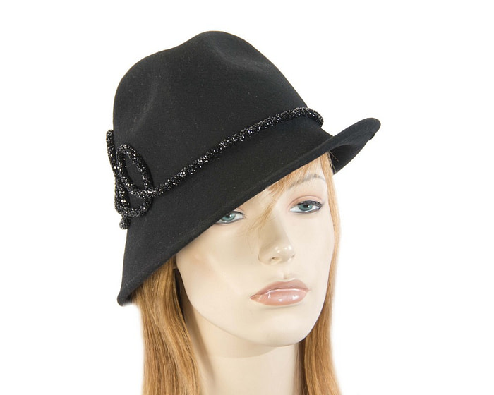 Black felt winter trilby fashion hat - Fascinators.com.au