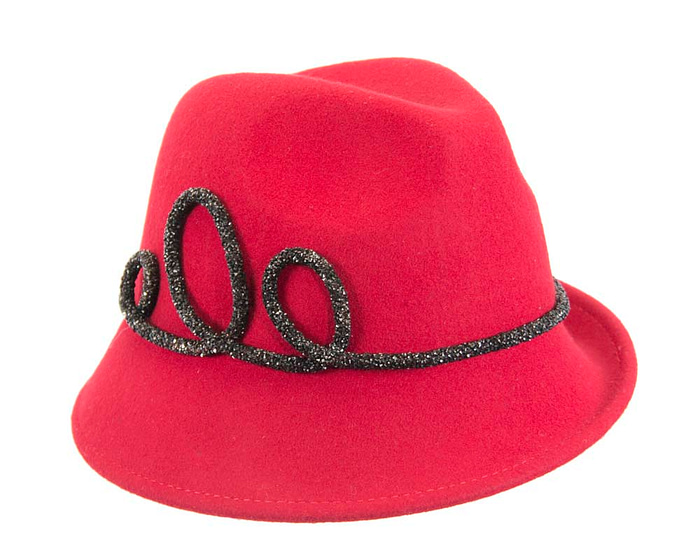 Red felt winter trilby fashion hat - Fascinators.com.au