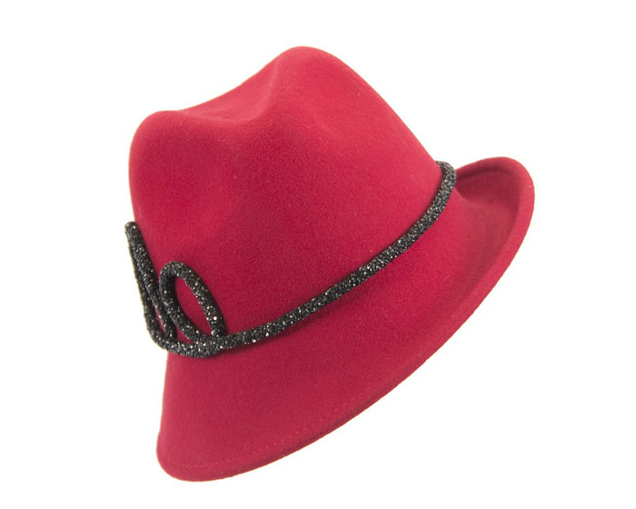 Red felt winter trilby fashion hat - Fascinators.com.au