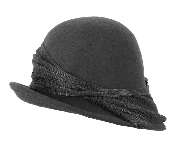 Australian made black felt bucket hat - Fascinators.com.au