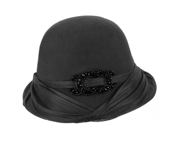 Australian made black felt bucket hat - Fascinators.com.au