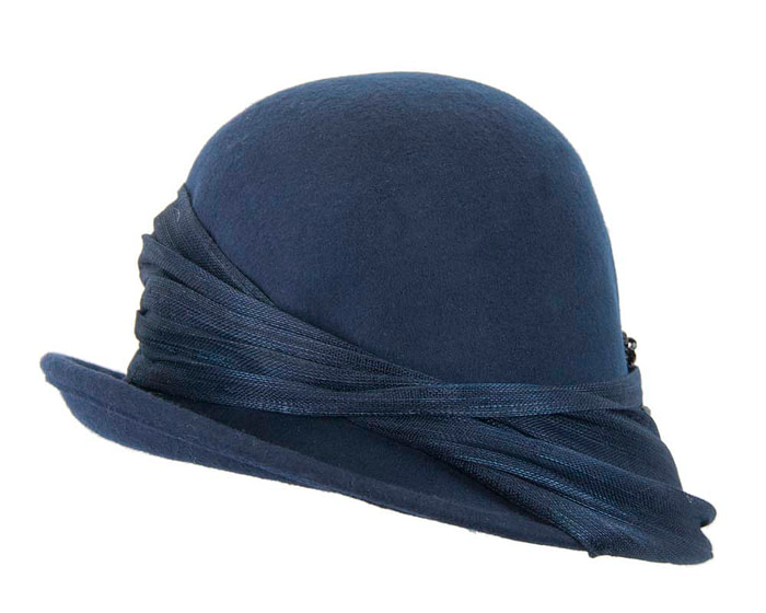 Australian made navy felt bucket hat - Fascinators.com.au