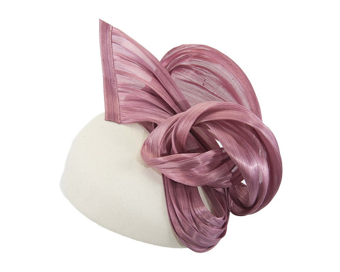 Cream & dusty pink pillbox with silk abaca bow - Fascinators.com.au
