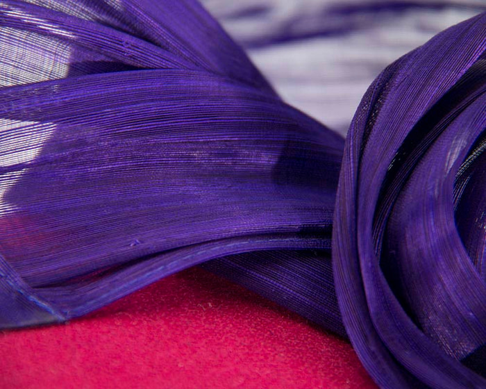 Fuchsia & purple pillbox with silk abaca bow - Fascinators.com.au