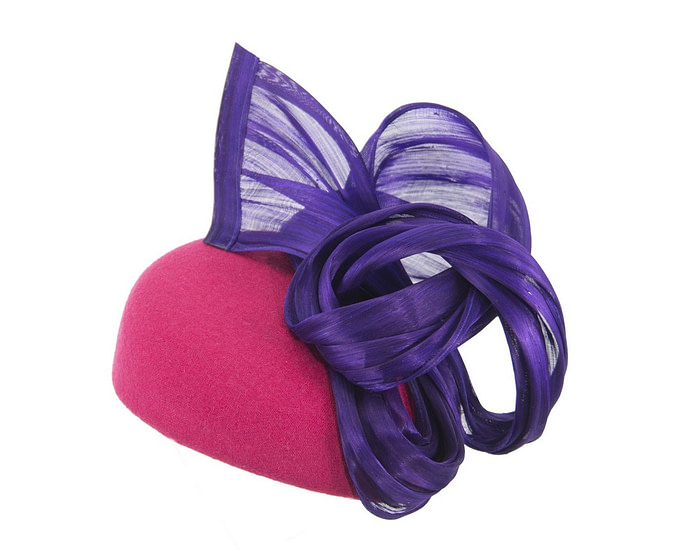 Fuchsia & purple pillbox with silk abaca bow - Fascinators.com.au