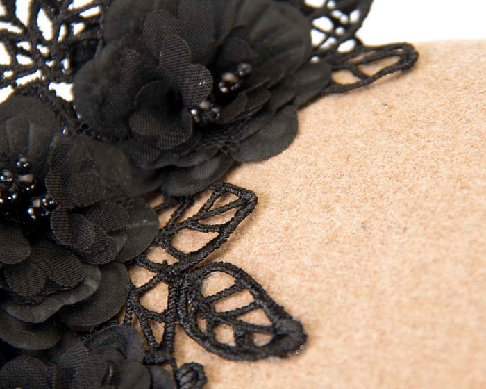 Beige & black lace winter pillbox fascinator - Fascinators.com.au