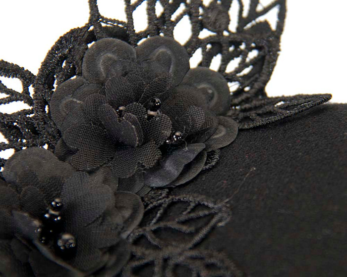 Black lace pillbox winter fascinator - Fascinators.com.au