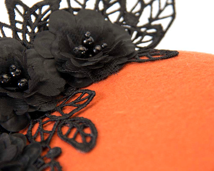 Orange & black lace winter pillbox fascinator - Fascinators.com.au