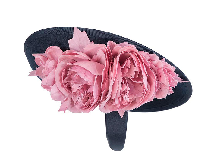 Large navy & pink fascinators with flowers by Fillies Collection (Copy) - Fascinators.com.au