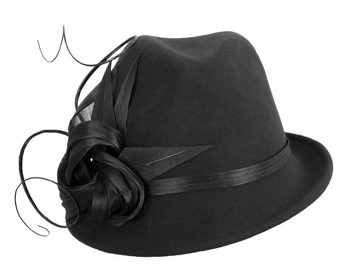 Black ladies felt trilby hat by Fillies Collection - Fascinators.com.au