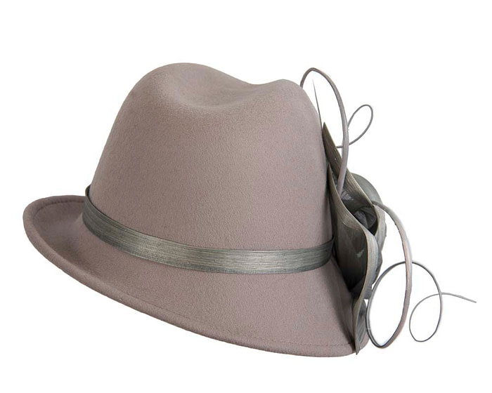 Grey ladies felt trilby hat by Fillies Collection - Fascinators.com.au