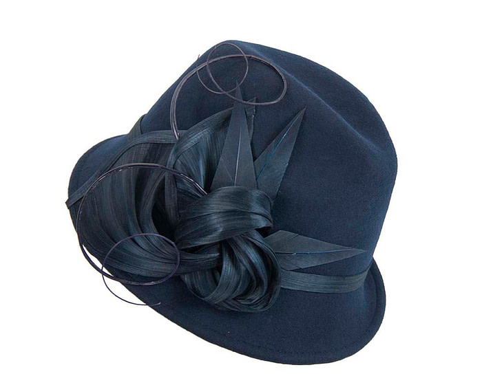 Navy ladies felt trilby hat by Fillies Collection - Fascinators.com.au