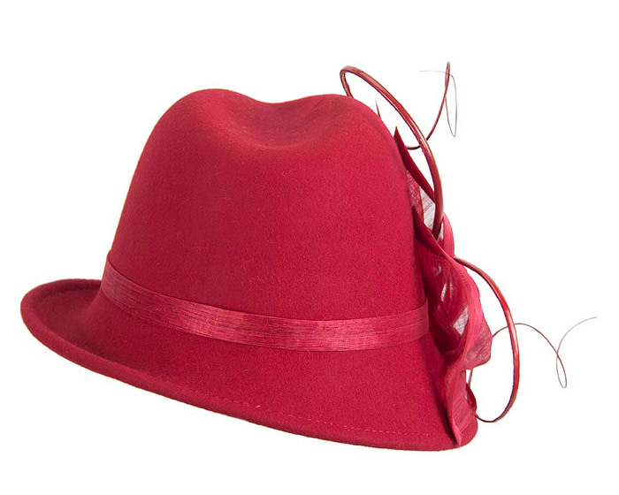 Red ladies felt trilby hat by Fillies Collection - Fascinators.com.au