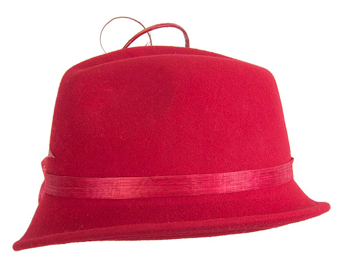 Red ladies felt trilby hat by Fillies Collection - Fascinators.com.au