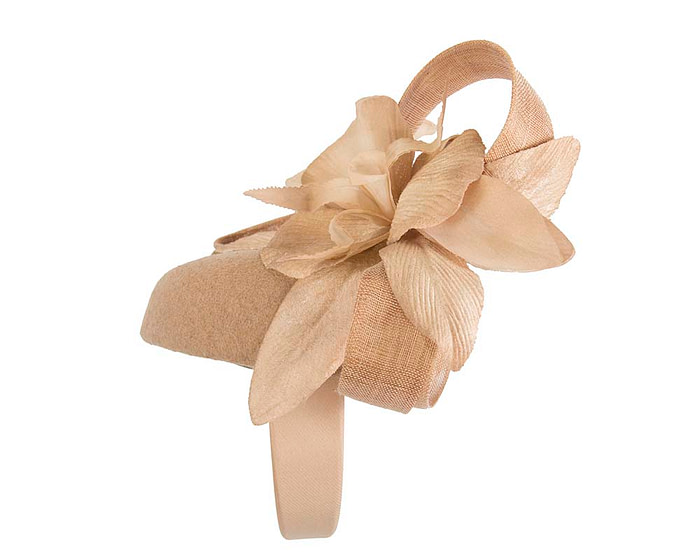 Bespoke beige pillbox winter fascinator with flower by Fillies Collection - Fascinators.com.au