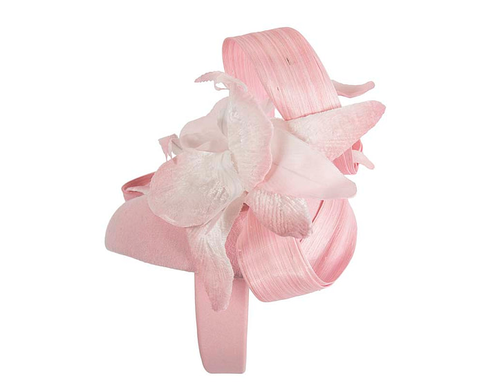 Bespoke pink pillbox winter fascinator with flower by Fillies Collection - Fascinators.com.au