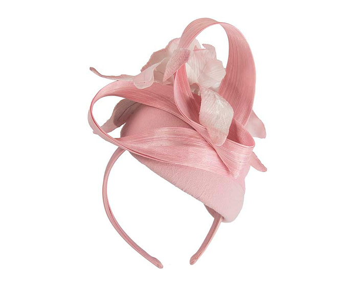 Bespoke pink pillbox winter fascinator with flower by Fillies Collection - Fascinators.com.au