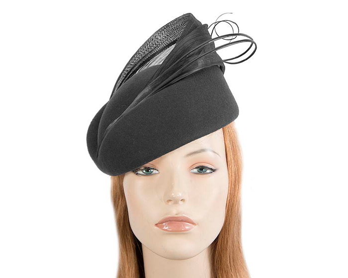 Large black felt beret hat by Fillies Collection - Fascinators.com.au