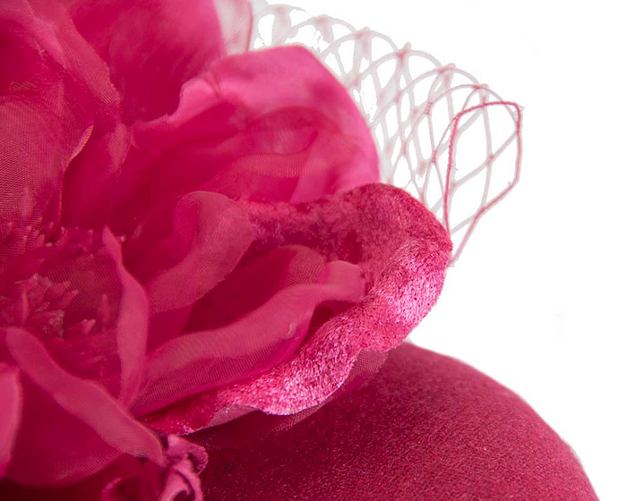 Fuchsia winter pillbox fascinator with flower by Fillies Collection - Fascinators.com.au