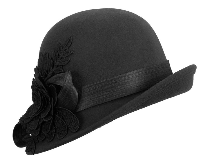Black ladies felt cloche hat by Fillies Collection - Fascinators.com.au