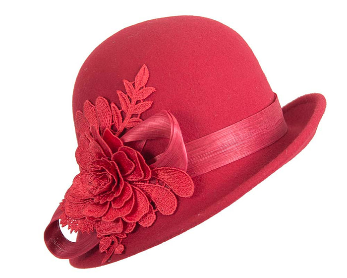 Red ladies felt cloche hat by Fillies Collection - Fascinators.com.au