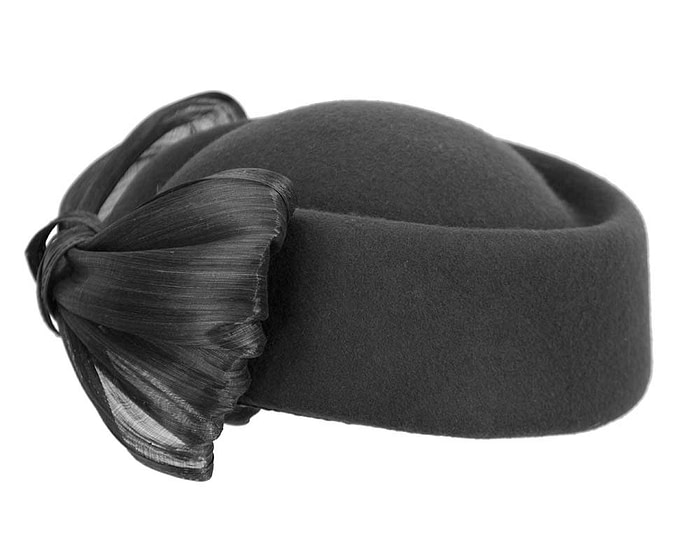 Black Jackie Onassis felt beret by Fillies Collection - Fascinators.com.au