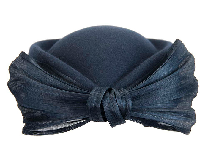 Navy Jackie Onassis felt beret by Fillies Collection - Fascinators.com.au