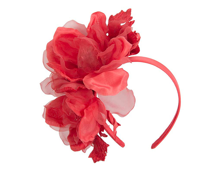 Large red flower headband fascinator by Fillies Collection - Fascinators.com.au