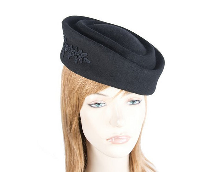 Large black felt beret hat - Fascinators.com.au