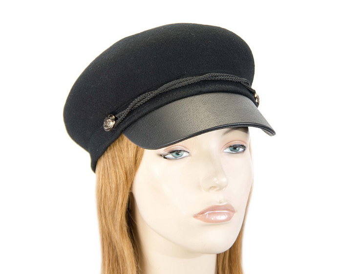 Black felt captains cap fashion hat - Fascinators.com.au