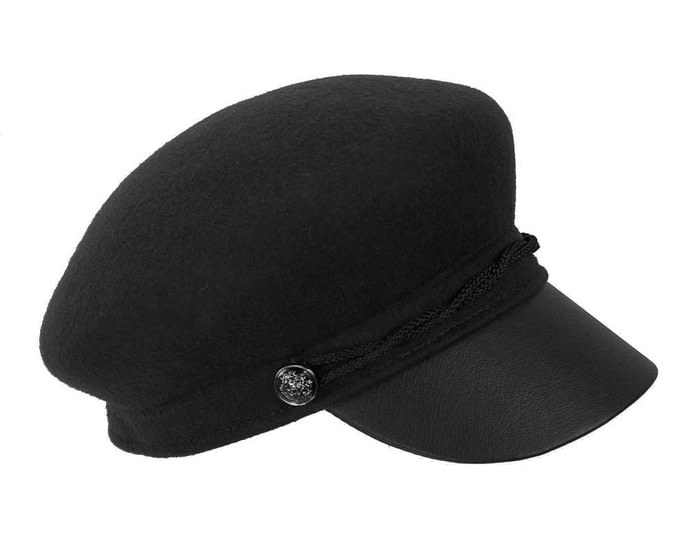Black felt captains cap fashion hat - Fascinators.com.au