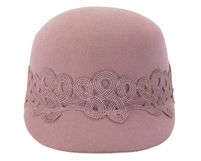 Dusty pink felt fashion cap with lace - Fascinators.com.au