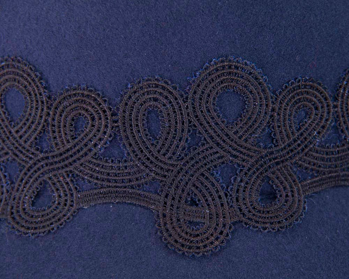 Navy felt fashion cap with lace - Fascinators.com.au