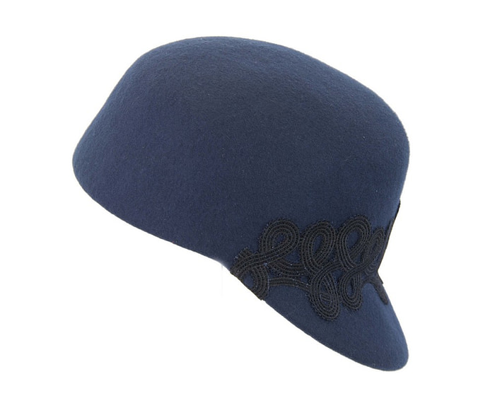 Navy felt fashion cap with lace - Fascinators.com.au