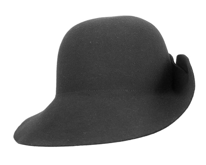 Unusual wide brim black felt hat by Max Alexander - Fascinators.com.au