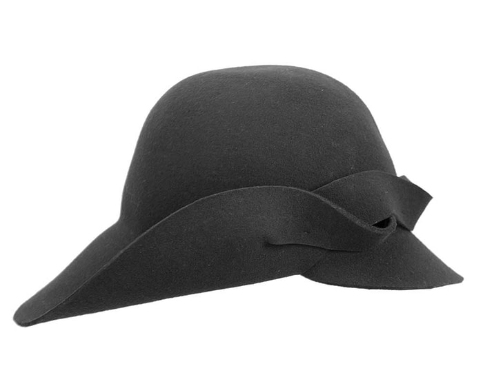 Unusual wide brim black felt hat by Max Alexander - Fascinators.com.au