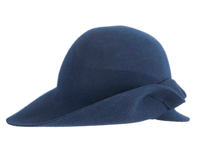 Unusual wide brim navy felt hat by Max Alexander - Fascinators.com.au
