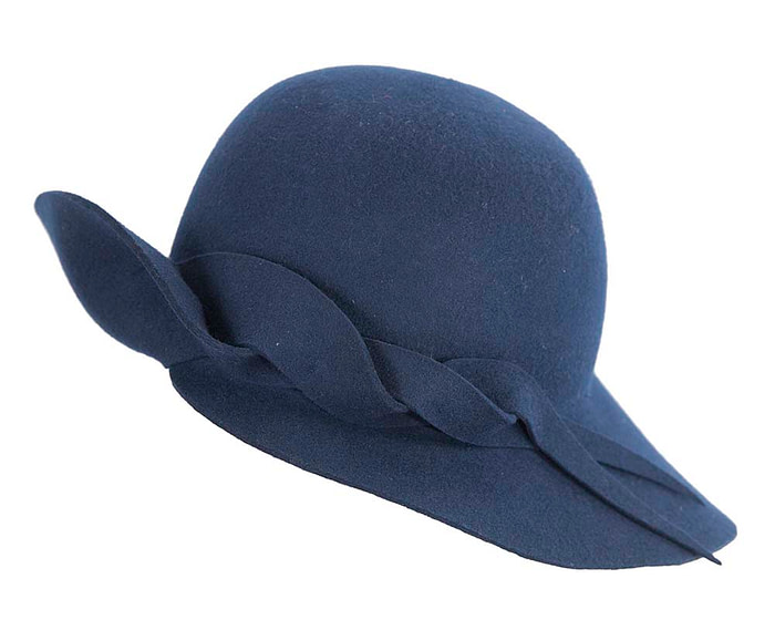 Unusual wide brim navy felt hat by Max Alexander - Fascinators.com.au
