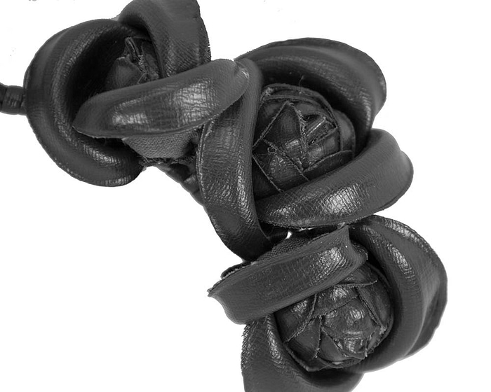Black leather flower headband fascinator - Fascinators.com.au