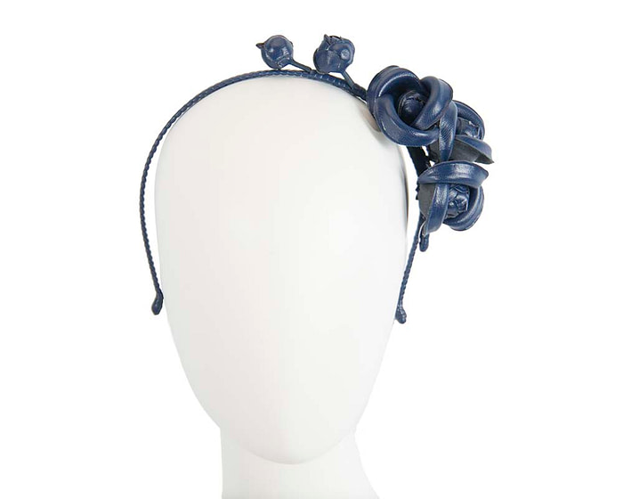 Navy leather flower headband fascinator - Fascinators.com.au