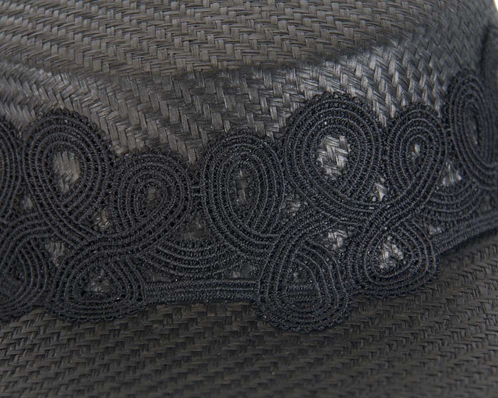Black boater lace hat - Fascinators.com.au