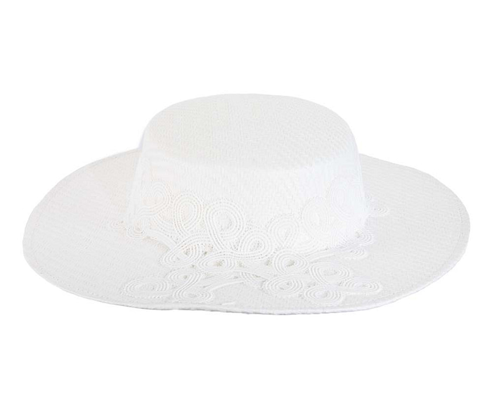 White boater lace hat - Fascinators.com.au