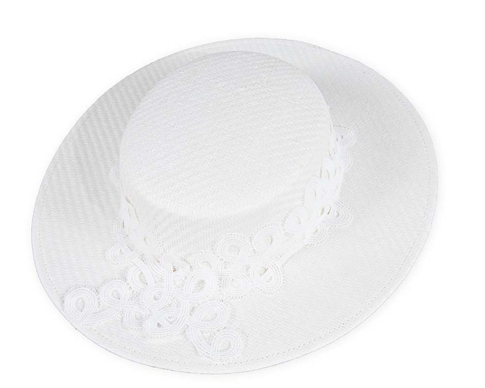 White boater lace hat - Fascinators.com.au