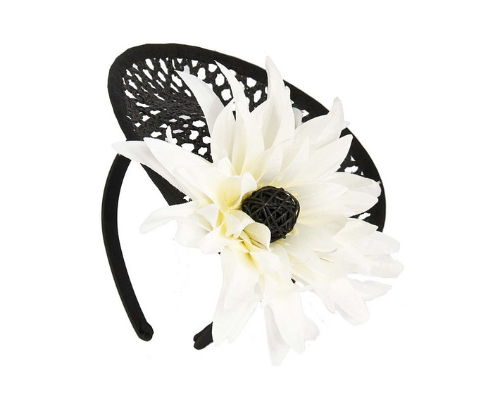 Black & cream plate with large flower fascinator - Fascinators.com.au